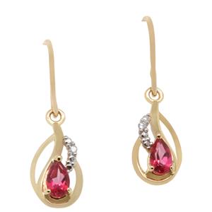 Diamond and Pink Topaz Earrings in 9ct Yellow Gold